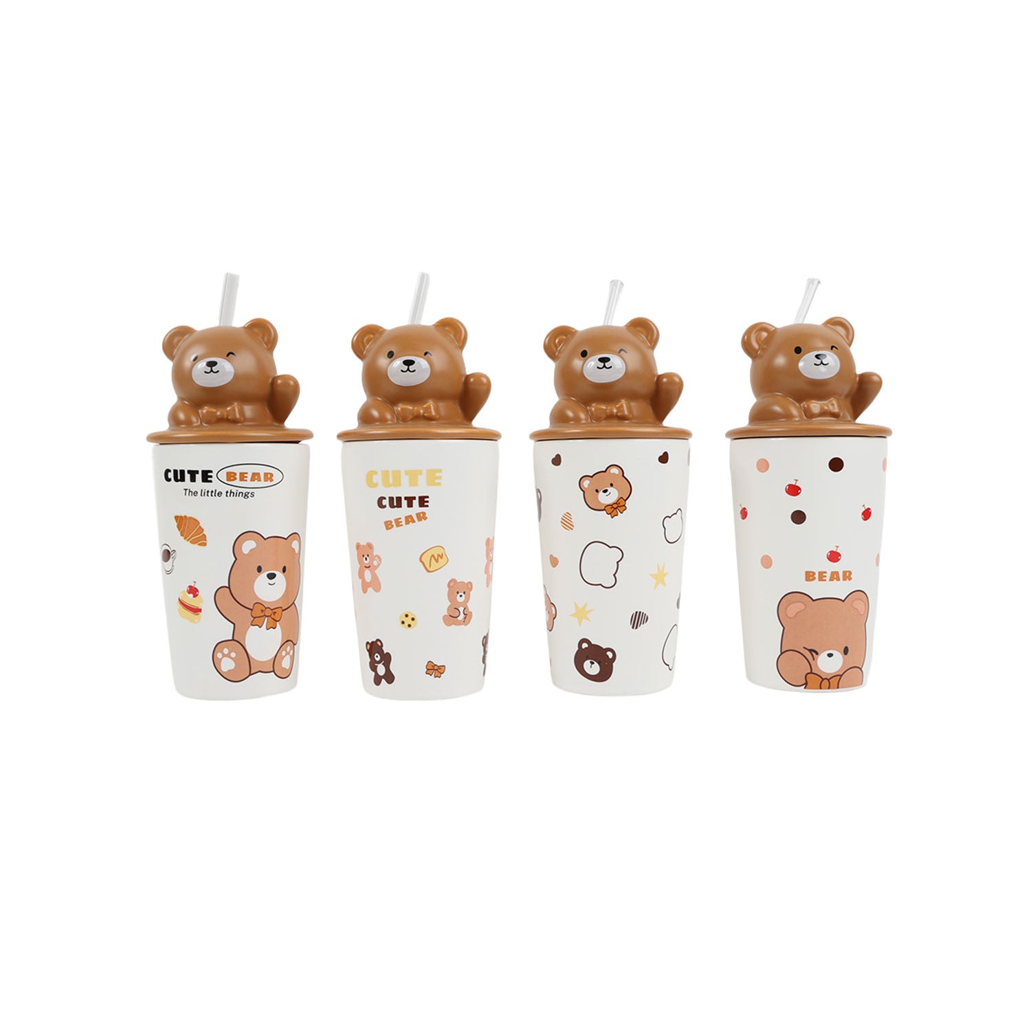 400ml cute bear straw ceramic cup/mixed