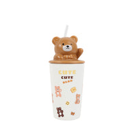 400ml cute bear straw ceramic cup/mixed