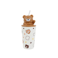 400ml cute bear straw ceramic cup/mixed