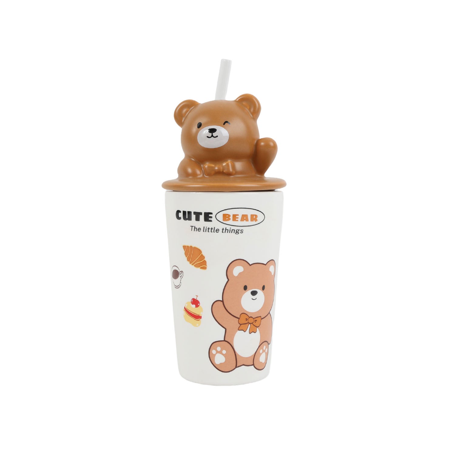 400ml cute bear straw ceramic cup/mixed
