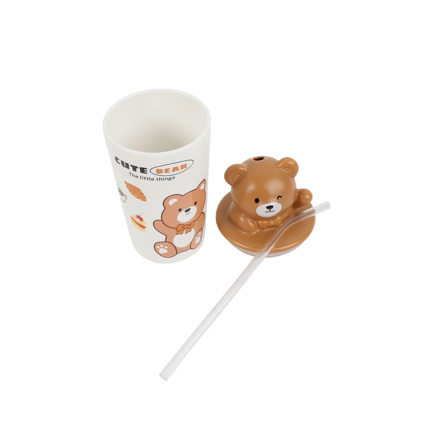 400ml cute bear straw ceramic cup/mixed