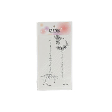 Temporary tattoo sticker sheet with black floral wreath and crescent moon line art