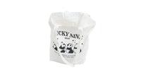 White canvas open-top shoulder bag with panda graphic and text print
