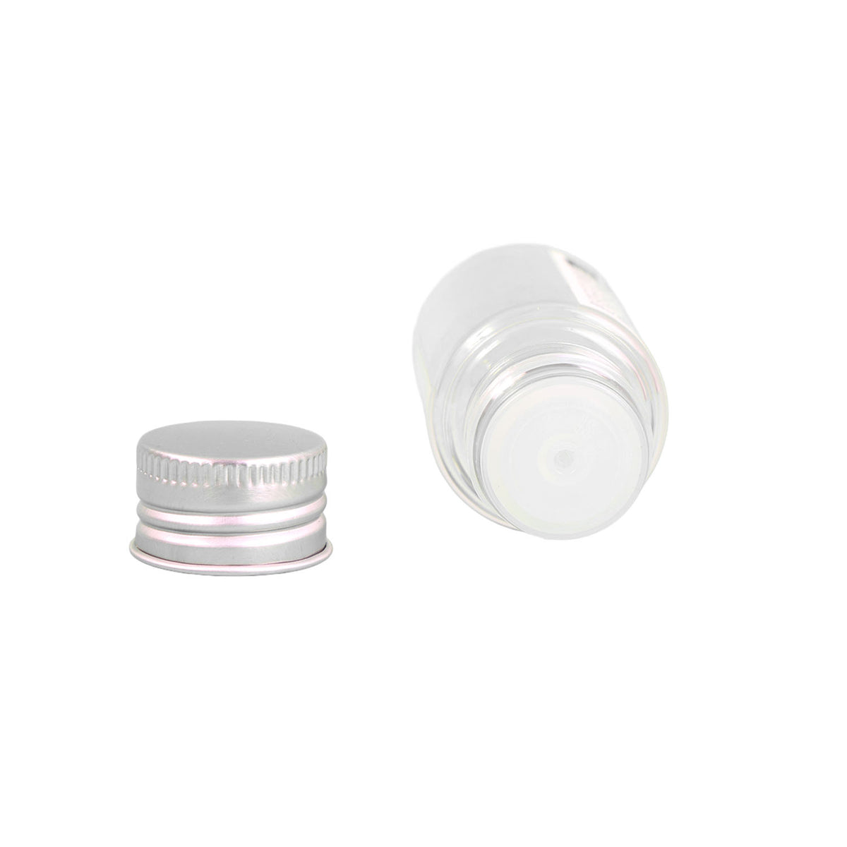 30ml travel bottle with aluminum cap, clear plastic bottle with cap removed