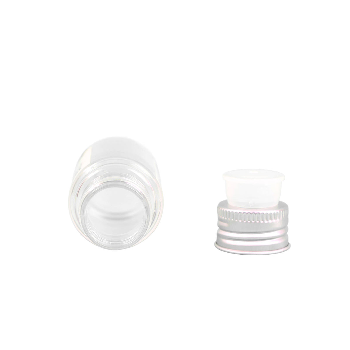 30ml travel bottle with aluminum cap, clear plastic bottle with open mouth