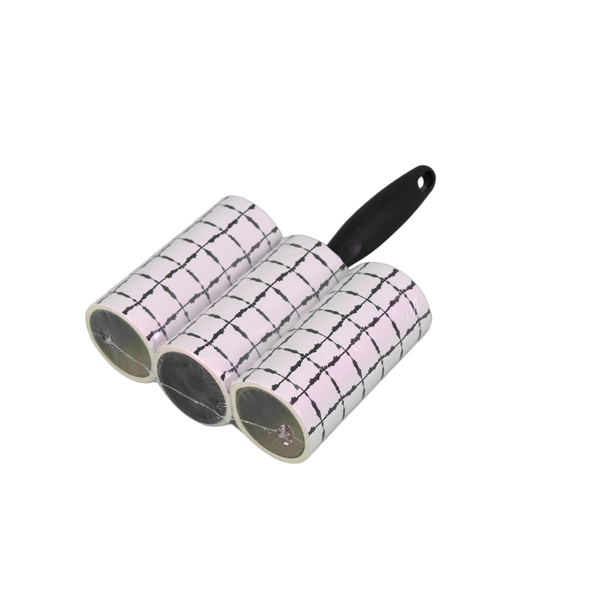 Reusable lint roller set, three grid sleeves with black handle