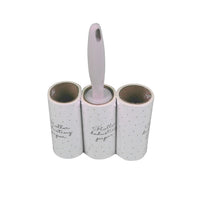 Reusable lint roller set, three white speckled sleeves with light handle