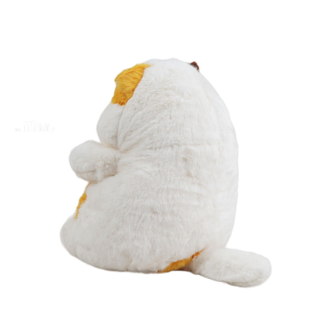 Calico cat plush toy with white fur and brown/yellow patches, side pose, 40 cm