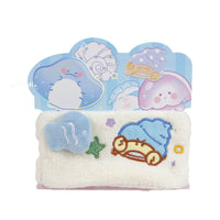 Ocean-themed plush headband, cream with blue whale patch and starfish accents