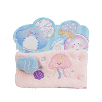 Ocean-themed plush headband, pink with jellyfish and shell applique