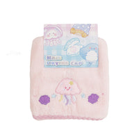Light pink hair drying cap towel with jellyfish and purple shell embroidery