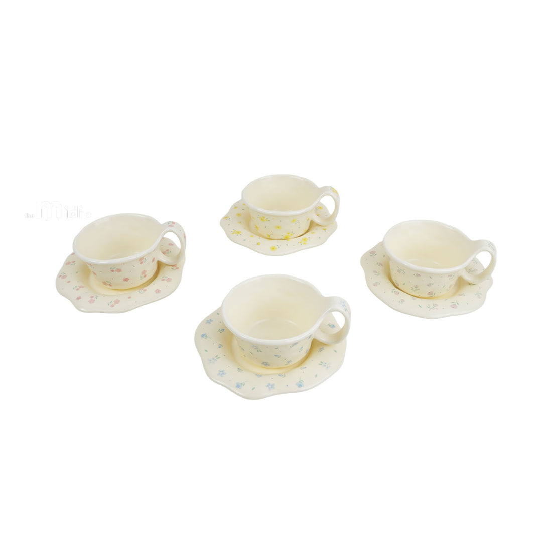 Mixed flower-pattern ceramic coffee cup and saucer set, 260 ml