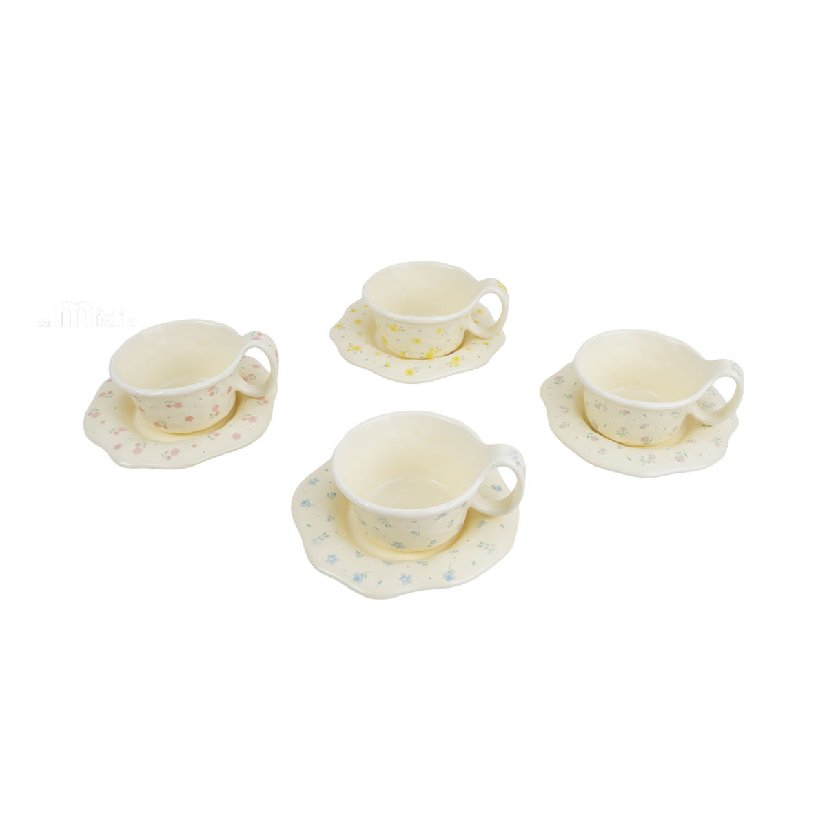 Mixed flower-pattern ceramic coffee cup and saucer set, 260 ml