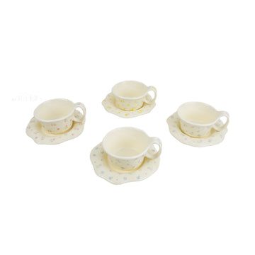 Mixed flower-pattern ceramic coffee cup and saucer set, 260 ml