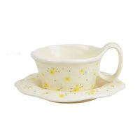 Yellow flower ceramic coffee cup and saucer set, 260 ml