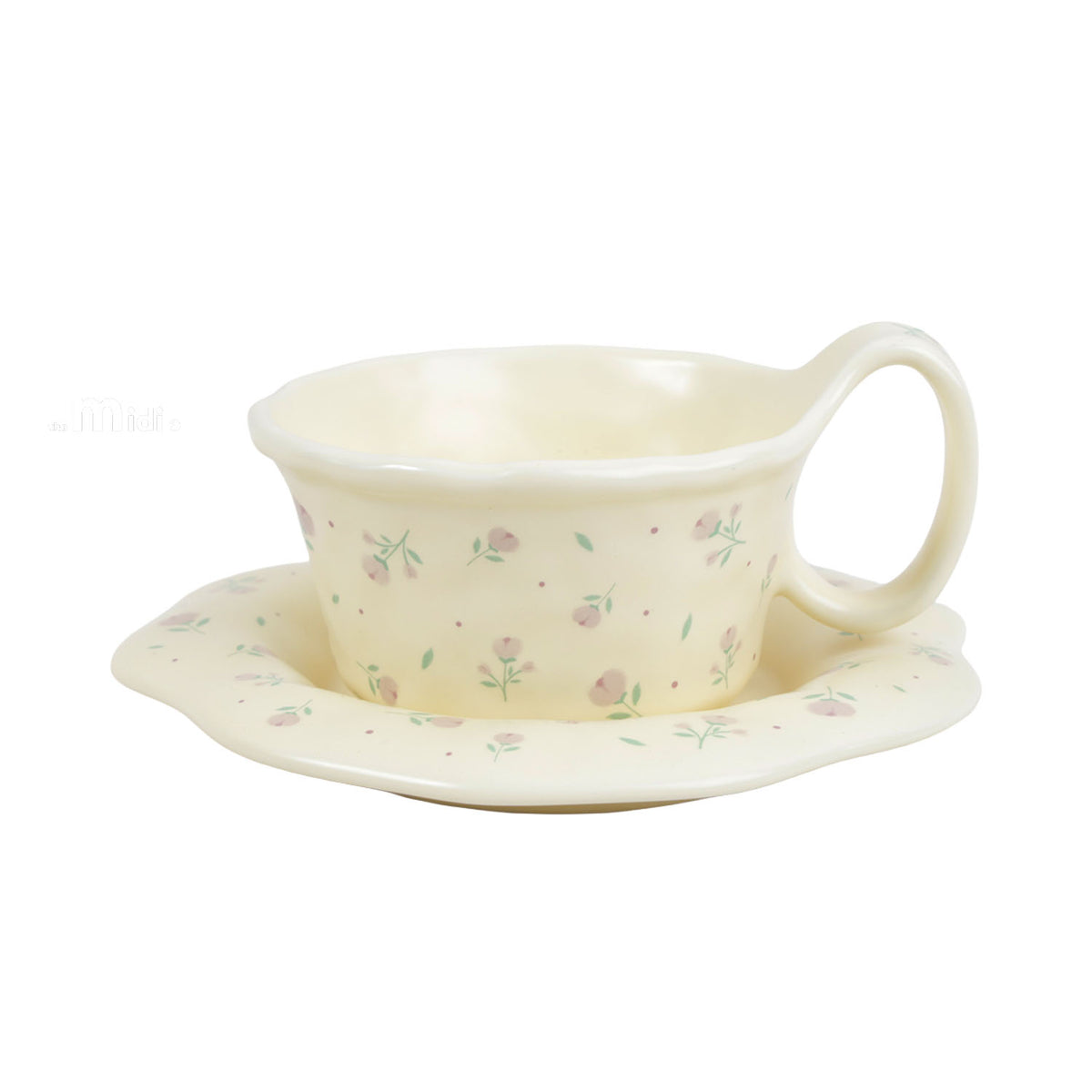 Light pink flower ceramic coffee cup and saucer set, 260 ml
