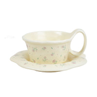 Light pink flower ceramic coffee cup and saucer set, 260 ml