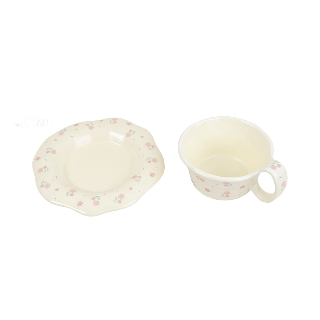 Flower-pattern ceramic coffee cup and saucer set with 260 ml capacity