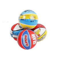 Three mini PU basketballs stacked, featuring Flash (blue/yellow), MVP (red/blue), and Blockshot.