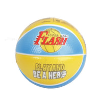 Mini PU basketball with blue-and-yellow panels and “Super Hero Flash” logo.
