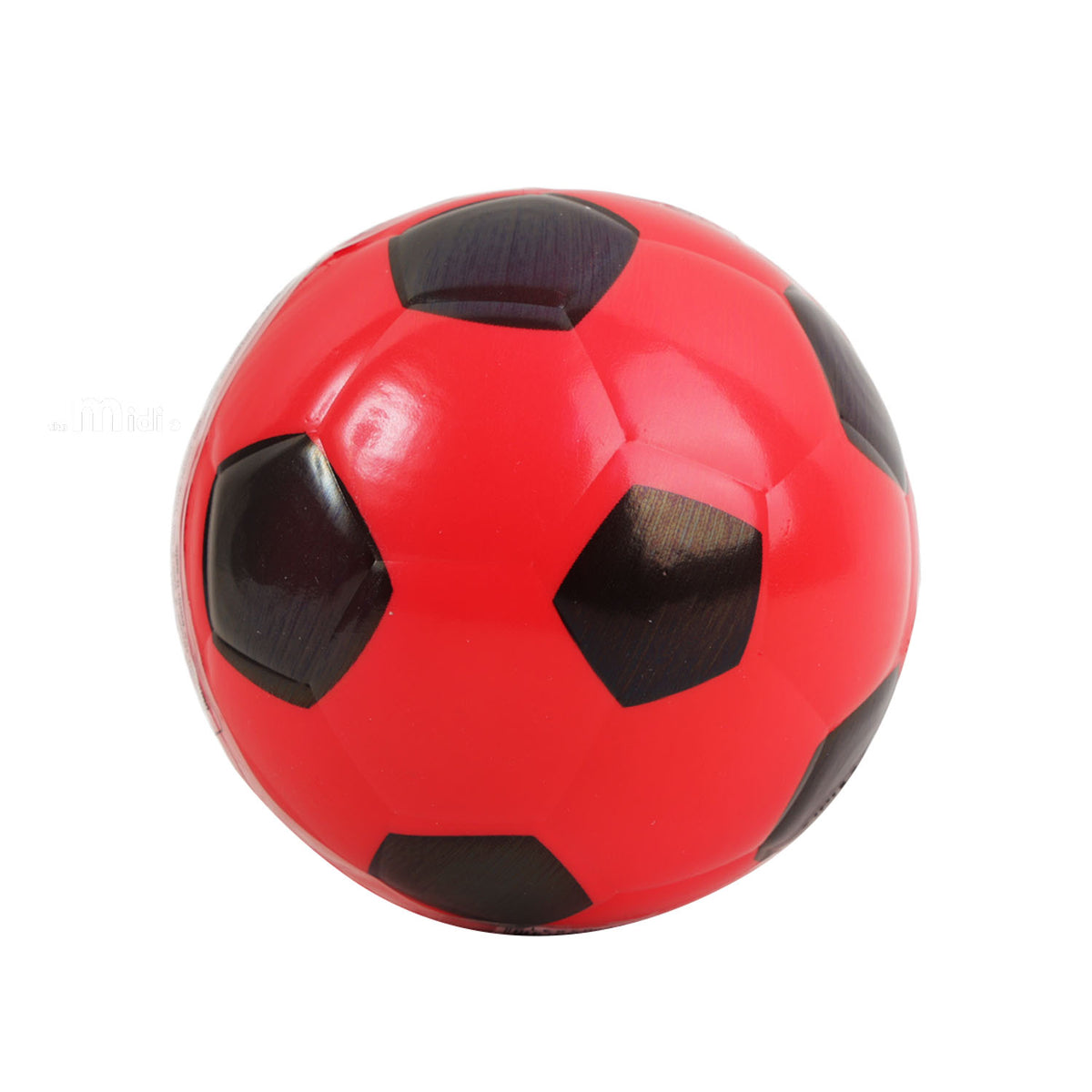 10cm PU soccer ball in red with black pentagon panels