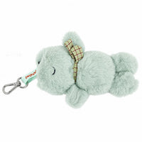 Mint plush frog keychain with plaid detail and metal swivel clasp