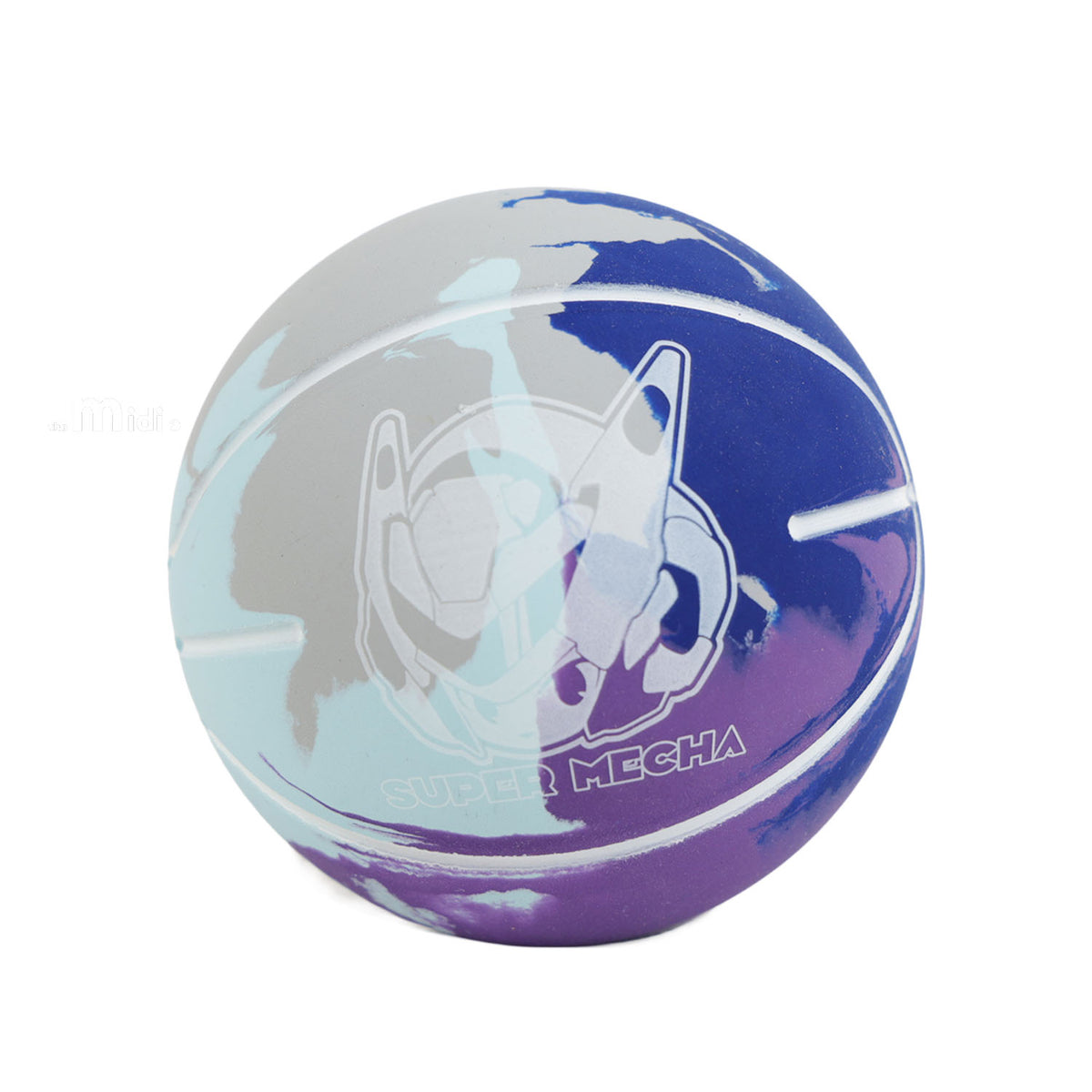 Mini basketball with blue and purple mech logo graphic