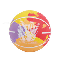 Mini basketball with red, yellow, purple, and orange mech graphic
