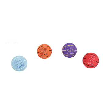 Set of four 6 cm mini basketballs: orange 23, purple 24, light blue 30, red 8