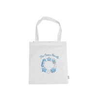 White canvas shoulder tote with blue ocean fairy graphic and top handles