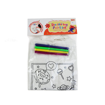 DIY shoulder bag paint set packaging with white canvas bag and marker pens