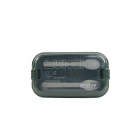 Olive green lunch box with clear windowed lid and 800 ml marking.