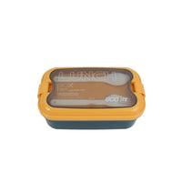 Yellow and dark blue lunch box with clear windowed lid, 800 ml capacity.