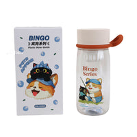 430 ml plastic bottle with handle, beige cap and orange spout, clear body with cat graphic