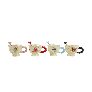 360ml Cute Cartoon High-Foot Ceramic Cup/Mixed