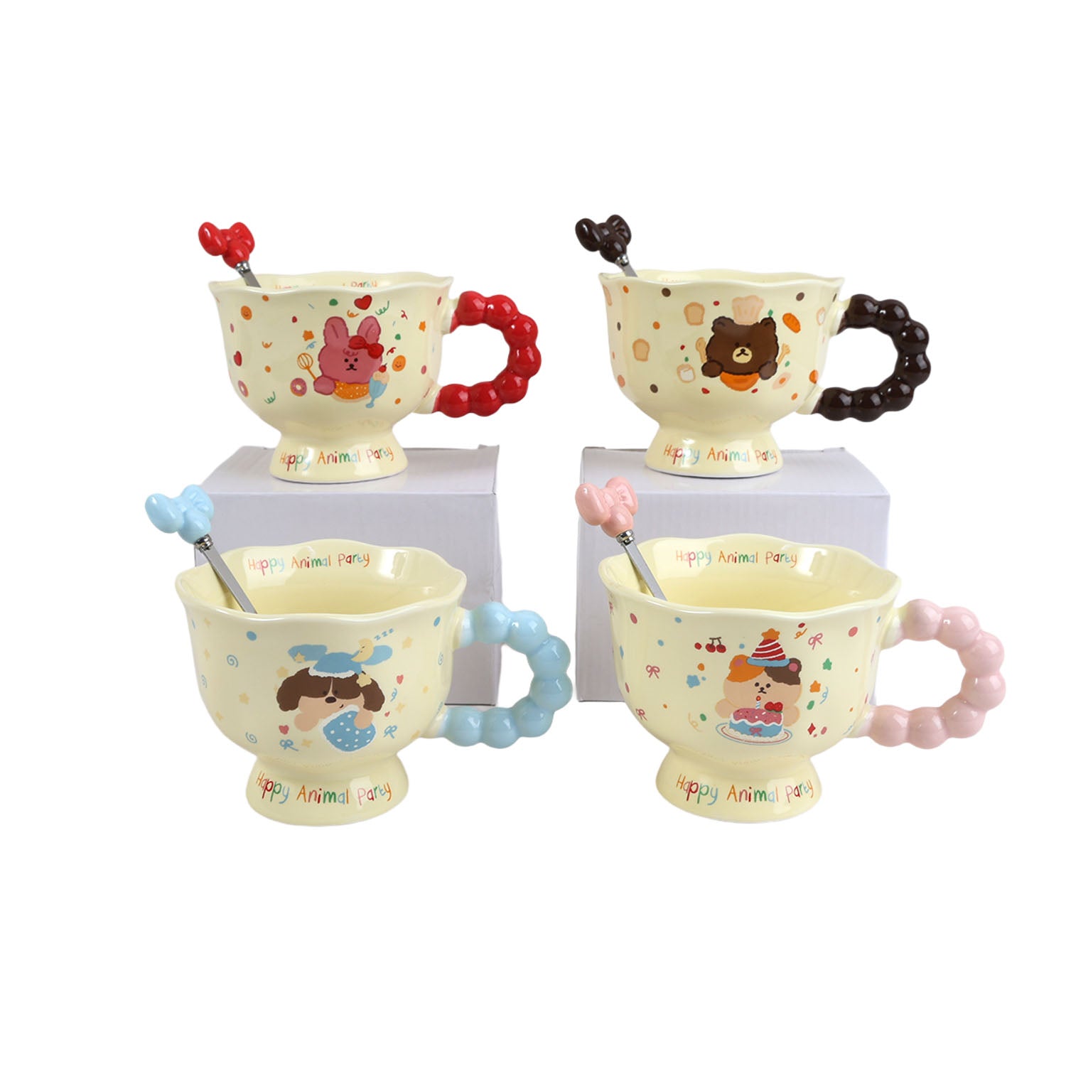 360ml Cute Cartoon High-Foot Ceramic Cup/Mixed