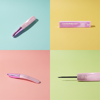 Waterproof eyelash glue liner in pink tube, closed cap, angled view