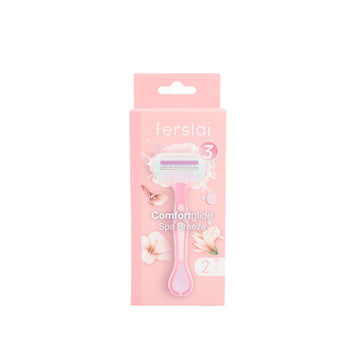 Pink women's disposable razor 3-pack with white shaving heads