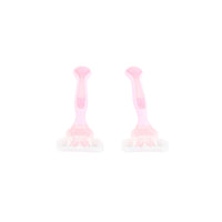 Pink women's disposable razor handles with white shaving heads, two-pack