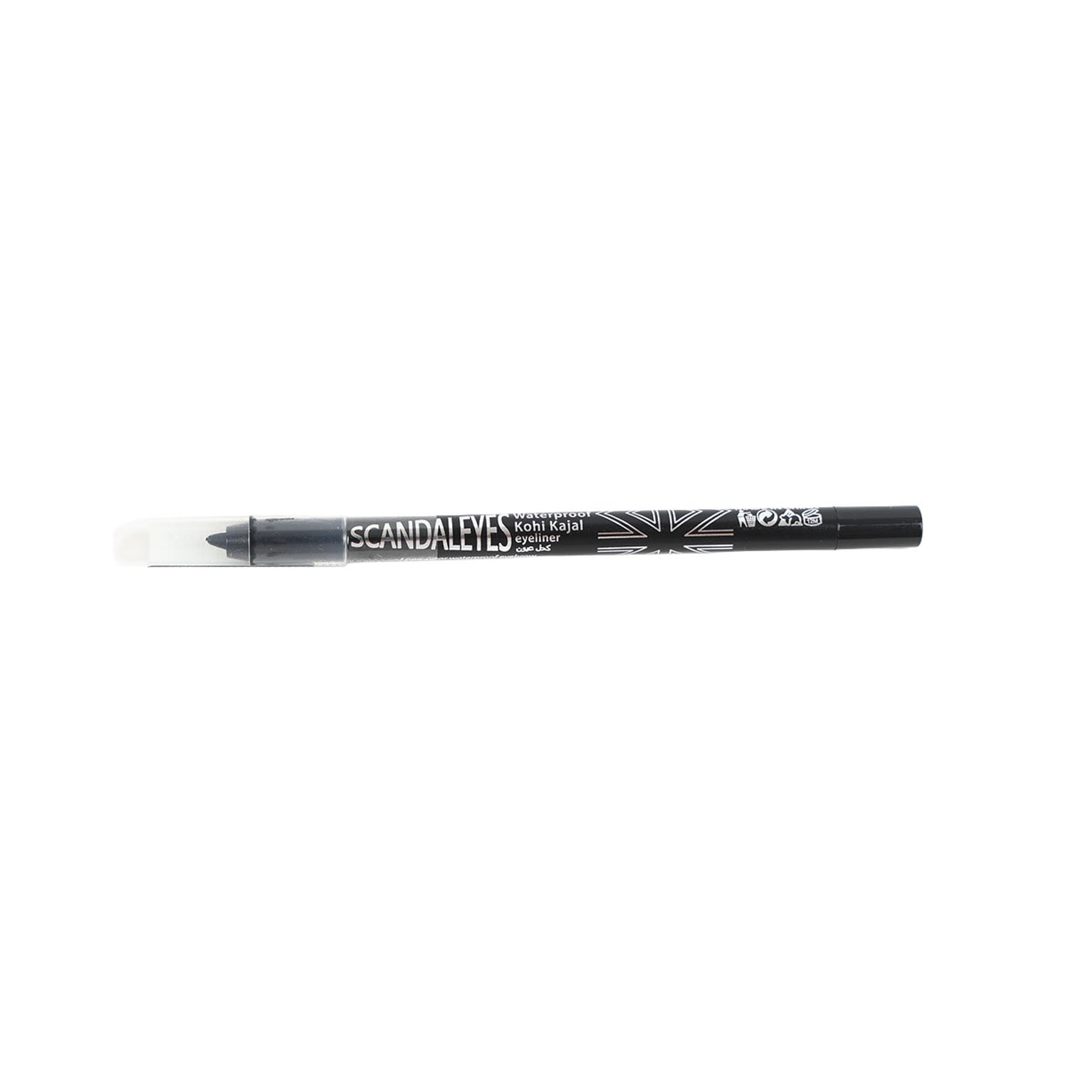 Black waterproof kohl kajal eyeliner pencil in side view