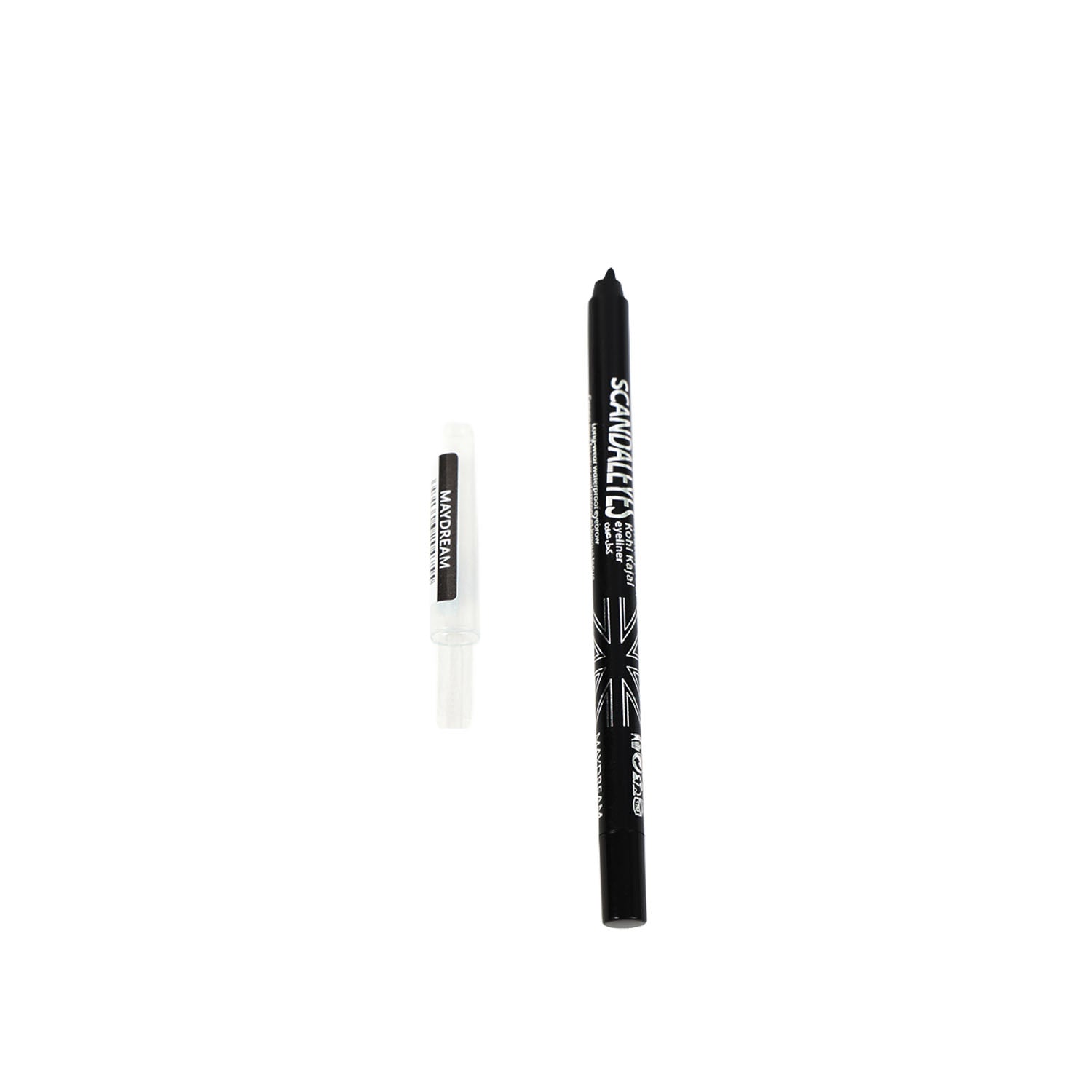 Black waterproof kohl kajal eyeliner pencil with clear cap