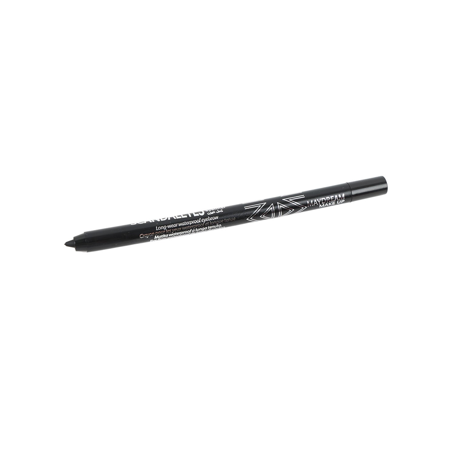 Black waterproof kohl kajal eyeliner pencil, angled close-up