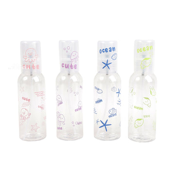 Set of 100ml travel empty spray bottles, clear plastic with cute ocean-themed prints
