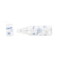 100ml travel spray bottle with clear body, blue ocean icons, and matching spray cap