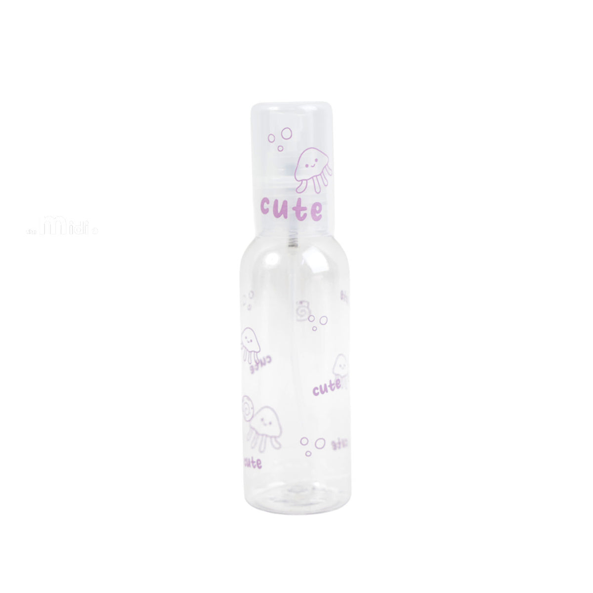 100ml travel empty spray bottle, clear plastic with pink jellyfish and bubble print