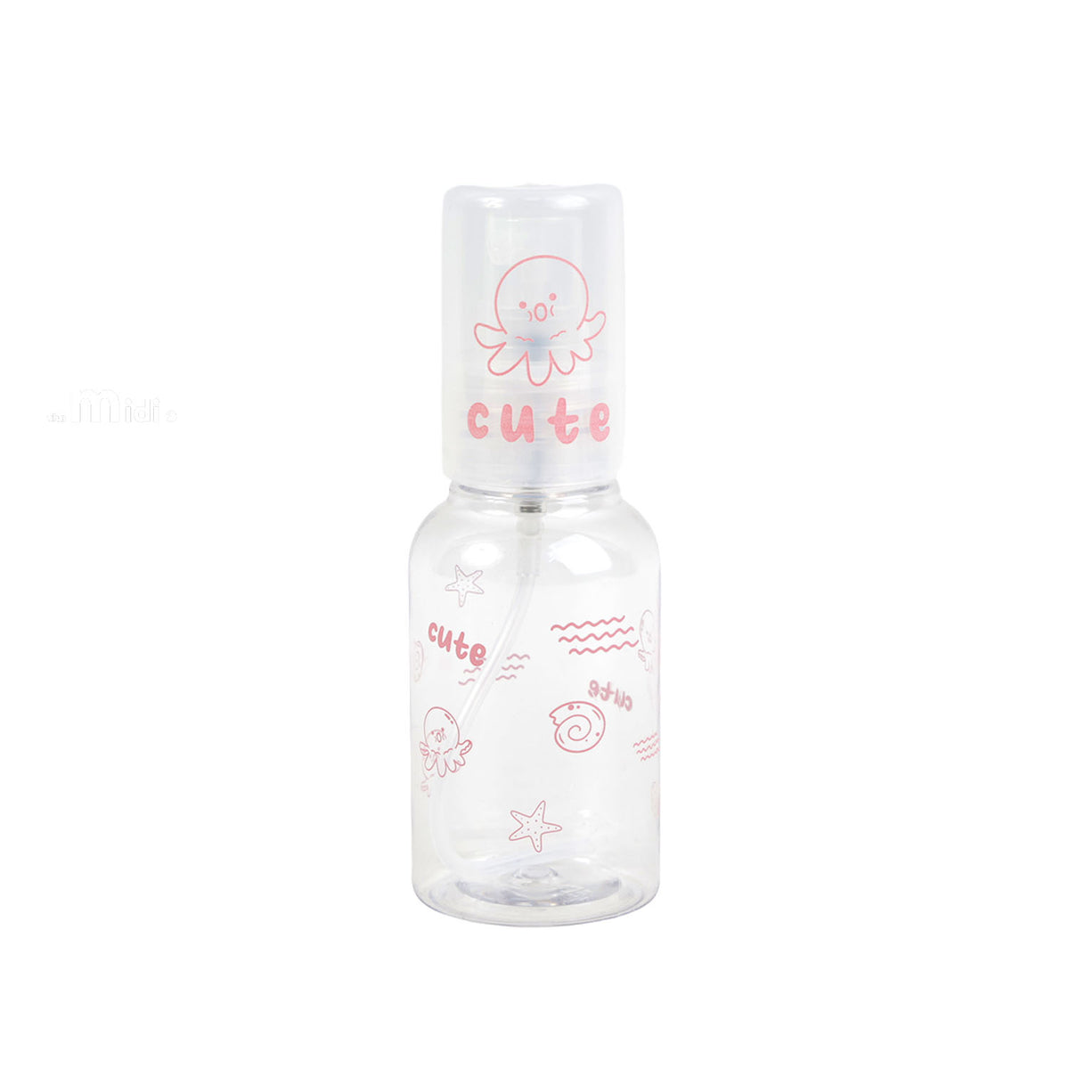 70ml travel spray bottle with pink cute ocean print, star and jellyfish icons
