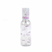 Purple 80ml empty travel spray bottle with clear cap, patterned with jellyfish and cute text