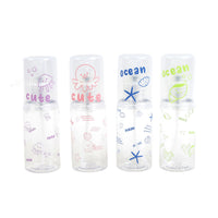 Set of 4 travel empty spray bottles with ocean-themed prints (purple, pink, blue, green)