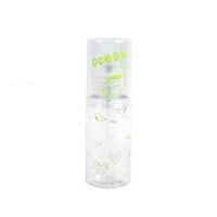 Travel empty spray bottle with green 'ocean' and sea coral prints, translucent body