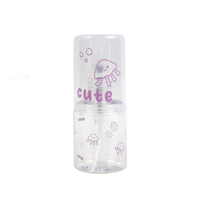 Travel empty spray bottle with clear body and purple cute jellyfish print, pump top